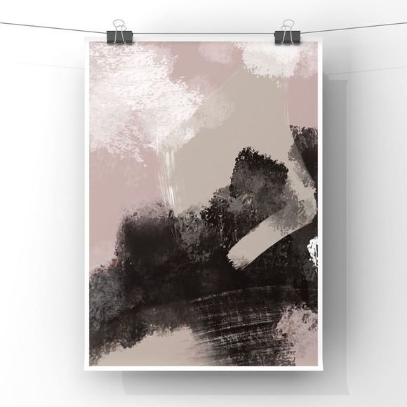 Modern unique blush pink tan black abstract art - Picture 2 of 3